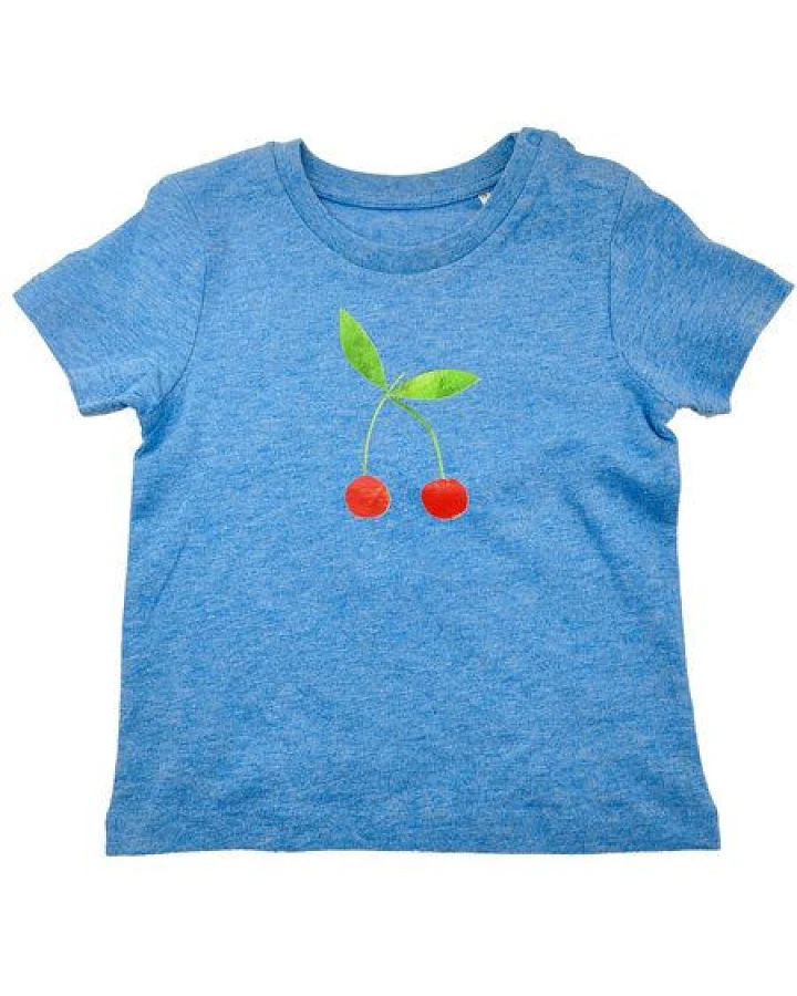 MELAdi Kinder Baby - Shirt aus Biobaumwolle - Kirsche auf Heather Blue