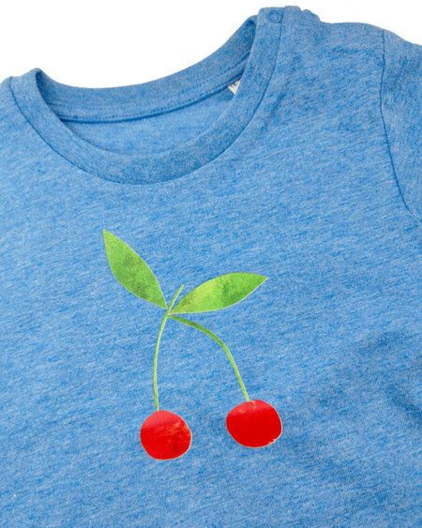 MELAdi Kinder Baby - Shirt aus Biobaumwolle - Kirsche auf Heather Blue – Ansicht 2