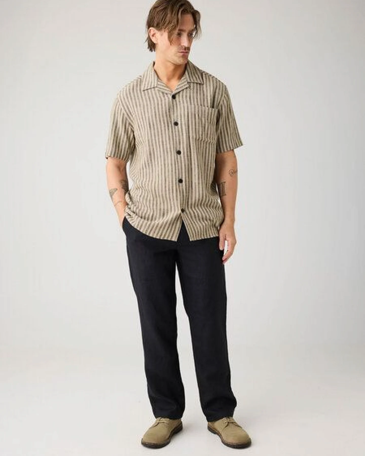 KnowledgeCotton Apparel Herren Kurzarmhemd - Relaxed Fit - aus Viskose und Leinen – Ansicht 3
