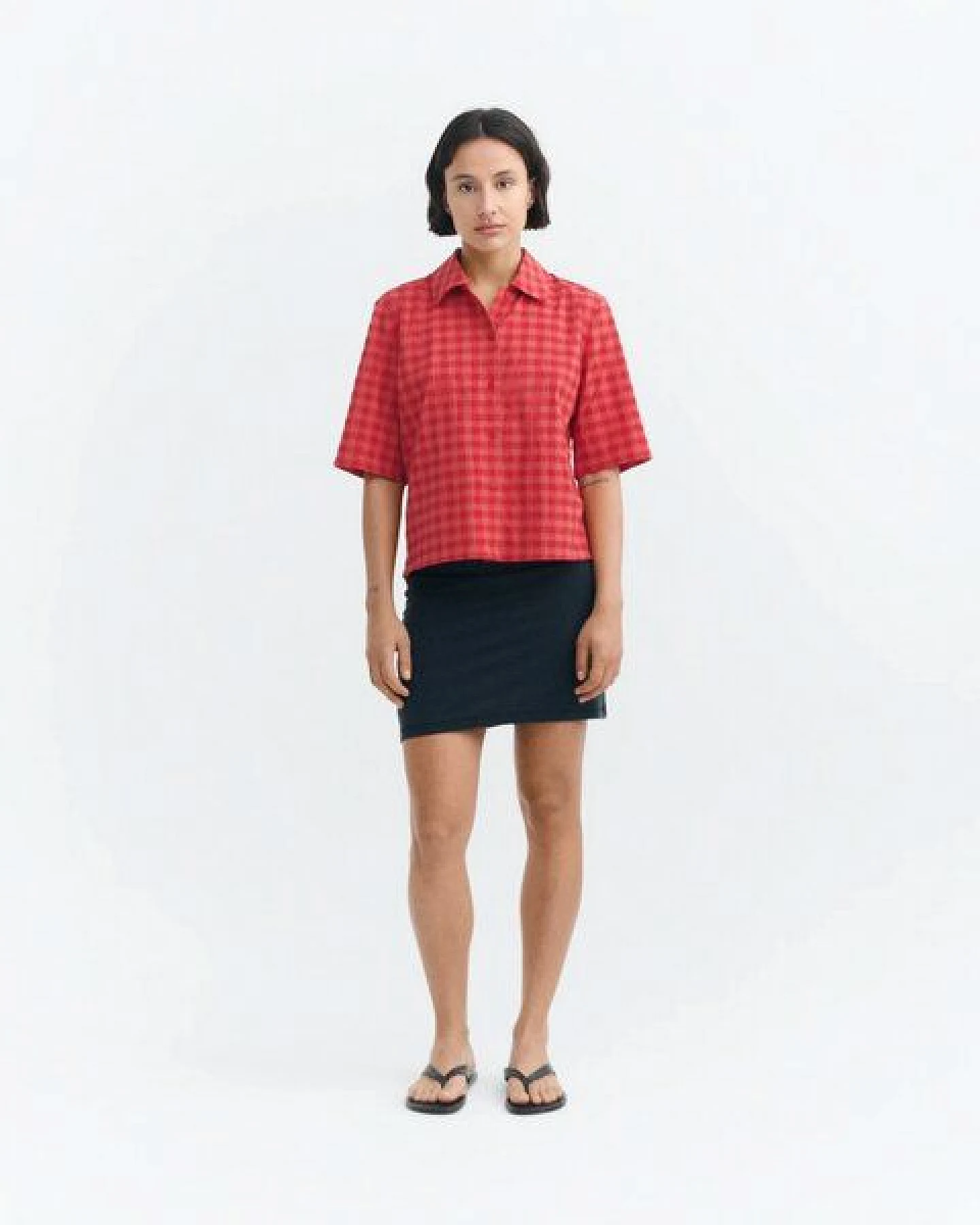 thinking mu Red Checks Seersucker Ane Blouse – Ansicht 3