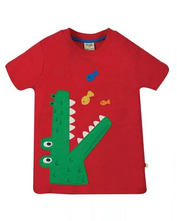 Frugi T-Shirt Krokodil rot Carsen Applique T-Shirt