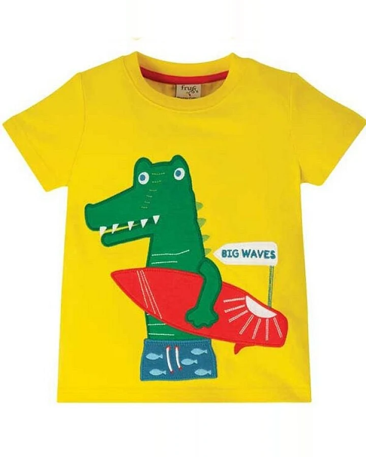 Frugi T-Shirt Krokodil in gelb James Applique T-Shirt