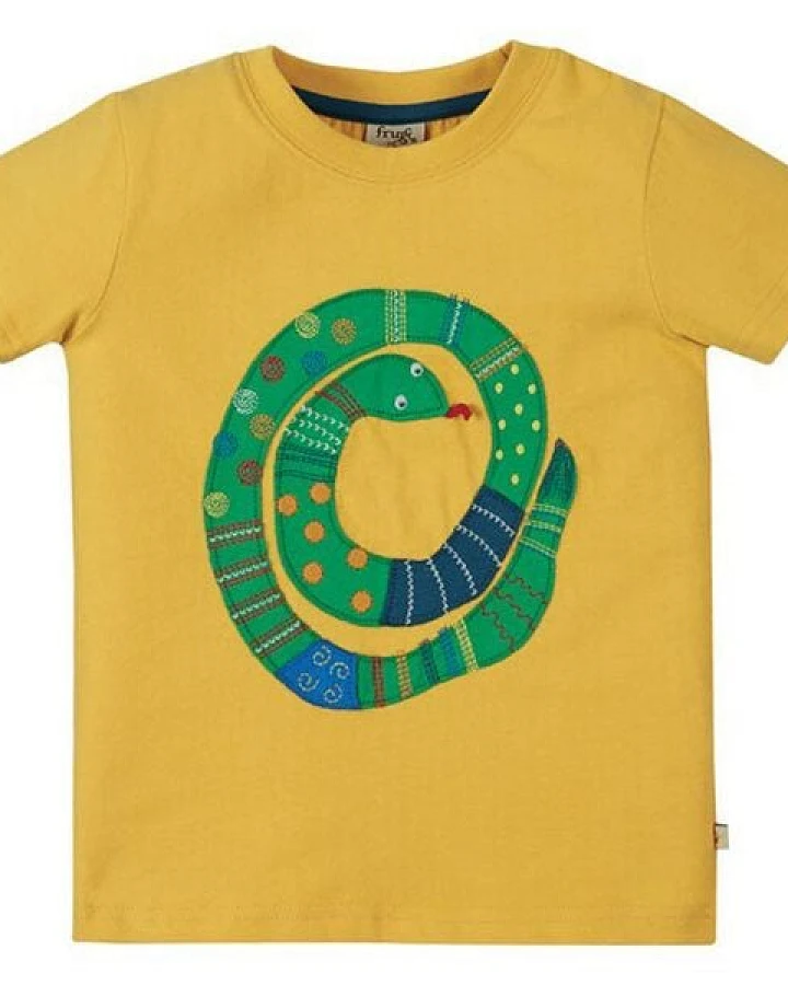 Frugi T-Shirt Schlange gelb Avery Applique Top