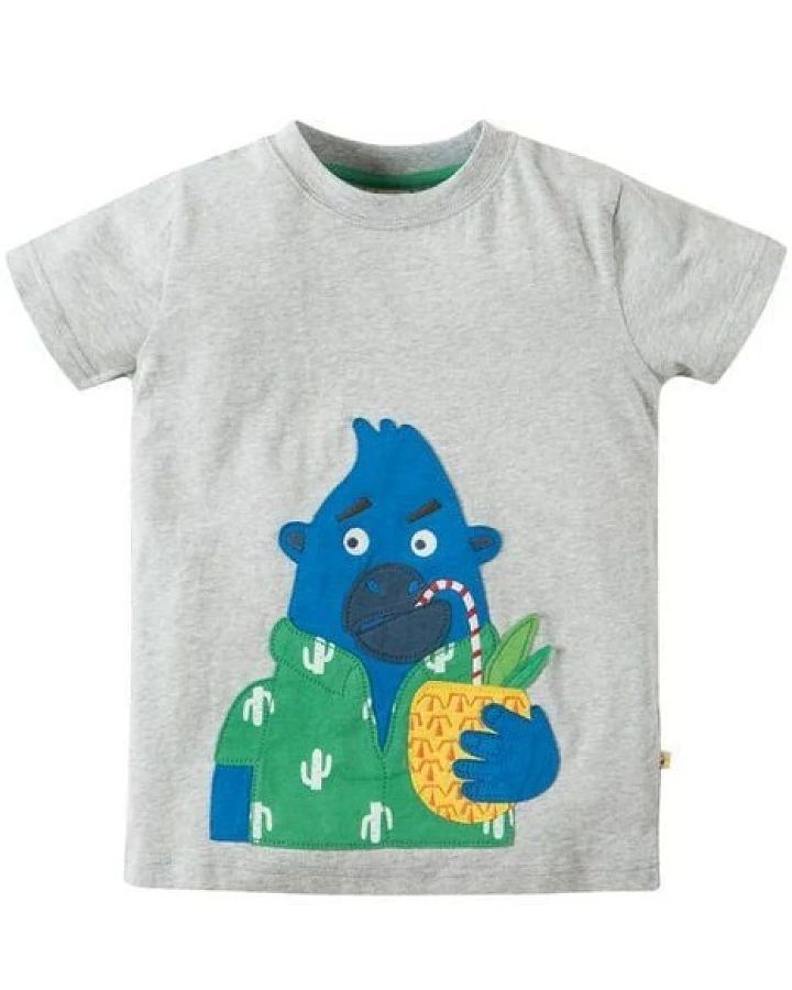 Frugi T-Shirt Stanley mit Gorilla-Applikation in grau