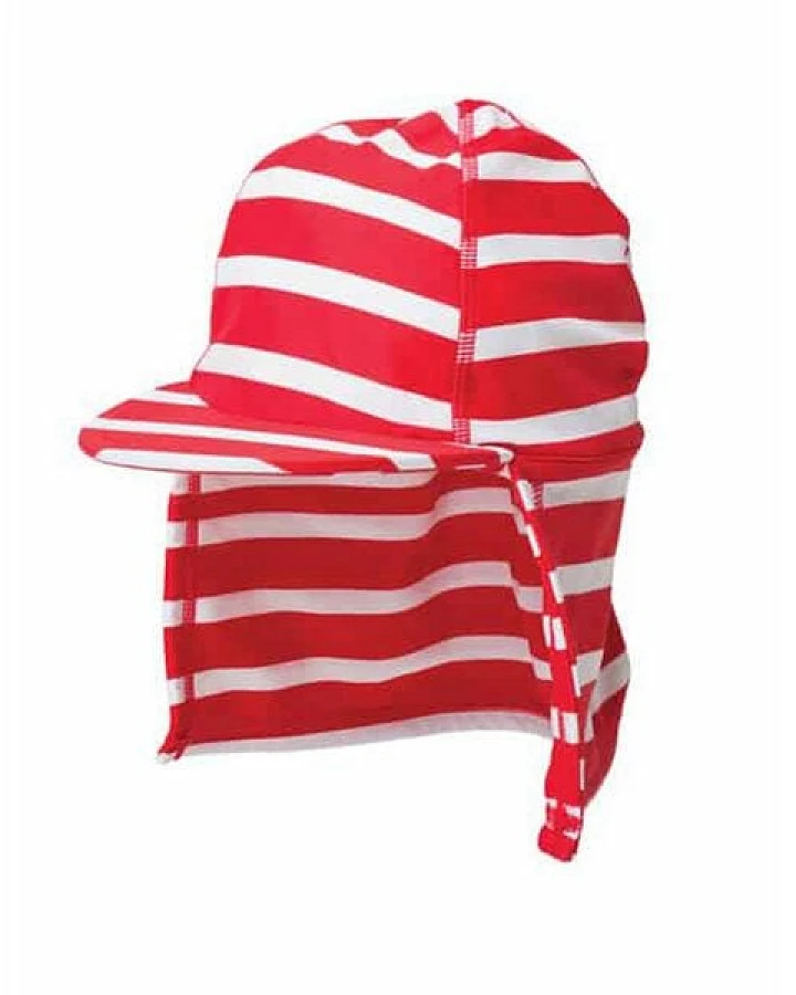 Frugi Badekappe mit Nackenschutz rot-weiß geringelt LSF 50+