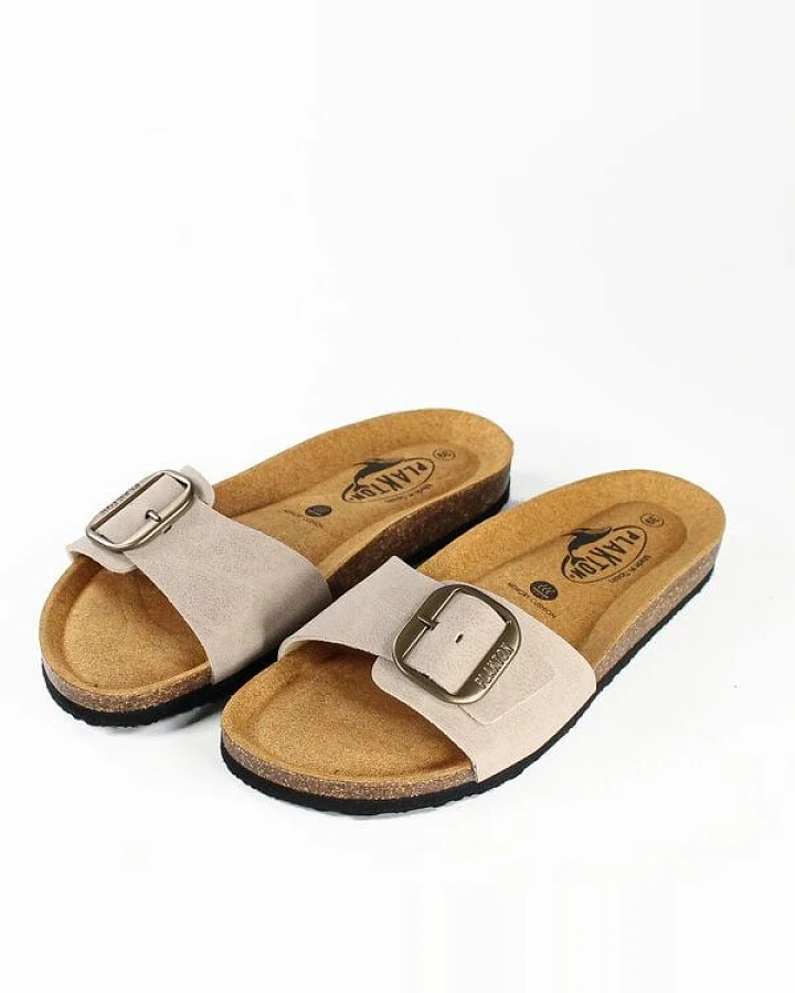 Plakton Vegane offene Damen Sandale BIS mit einstellbarer Schnalle in Suede-optik