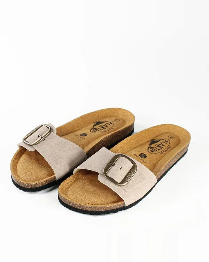 Plakton Vegane offene Damen Sandale BIS mit einstellbarer Schnalle in Suede-optik