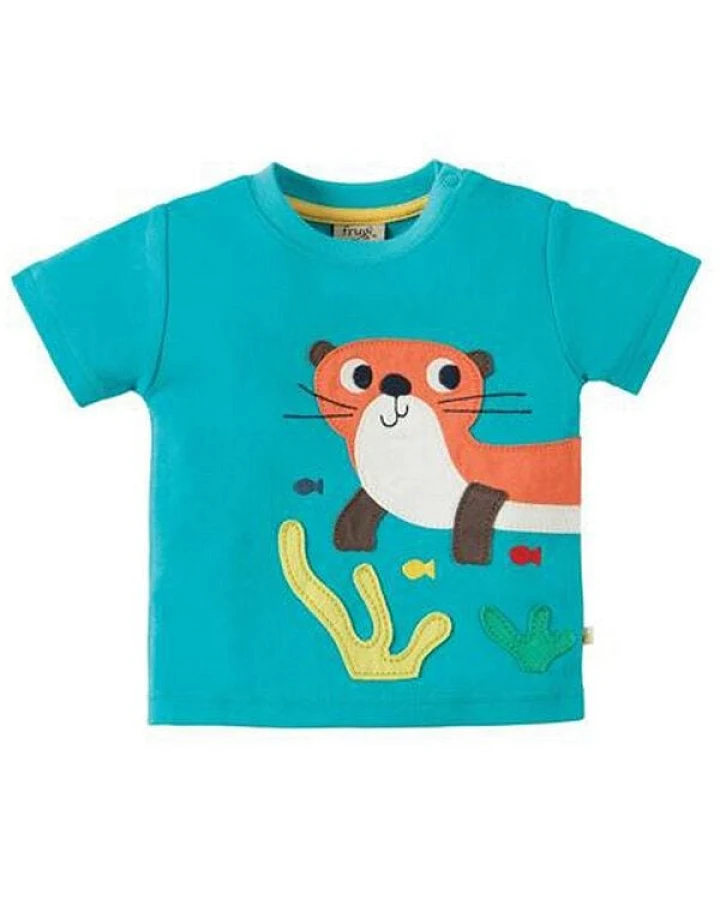 Frugi T-Shirt Otter in türkis Scout Applique Top