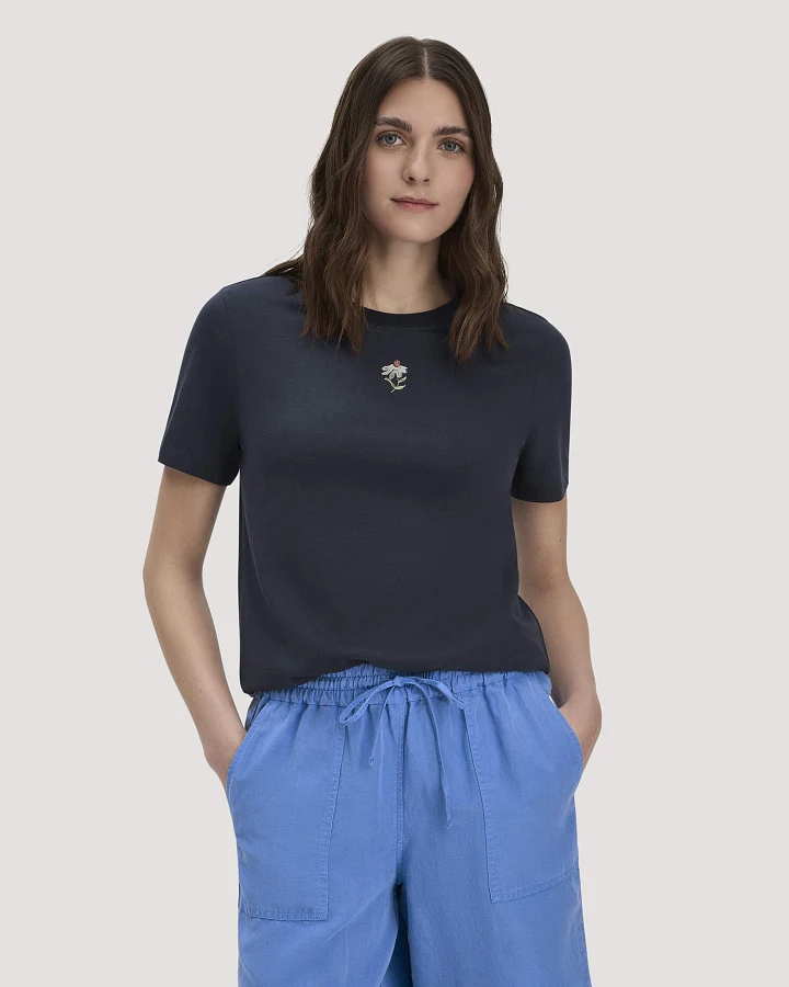 hessnatur Damen Print T-Shirt Relaxed aus Bio-Baumwolle - blau - Größe 34