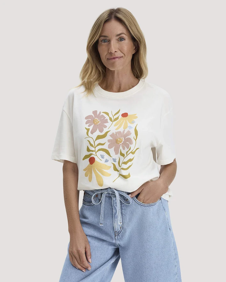 hessnatur Damen Print T-Shirt Oversize aus Bio-Baumwolle - weiß - Größe L
