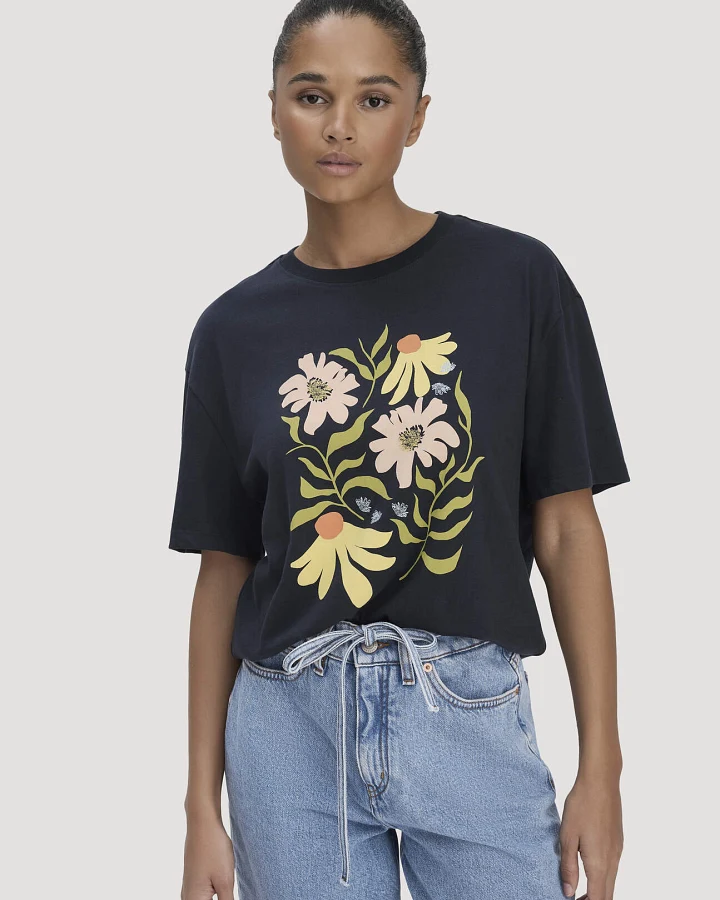 hessnatur Damen Print T-Shirt Oversize aus Bio-Baumwolle - blau - Größe S