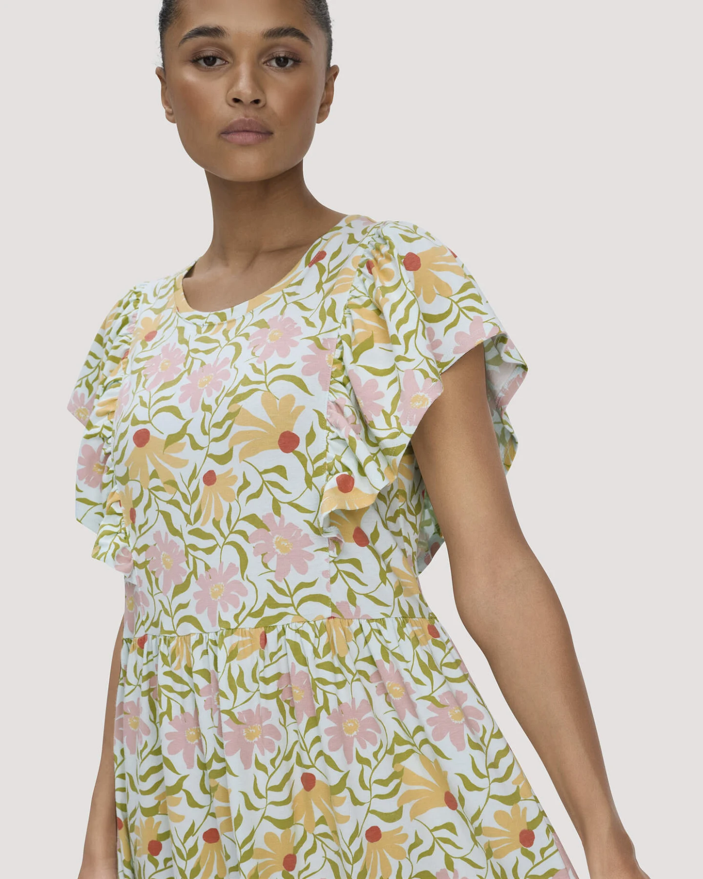 hessnatur Damen Print Jersey Kleid Midi Relaxed aus Bio-Baumwolle - blau - Größe 34 – Ansicht 3