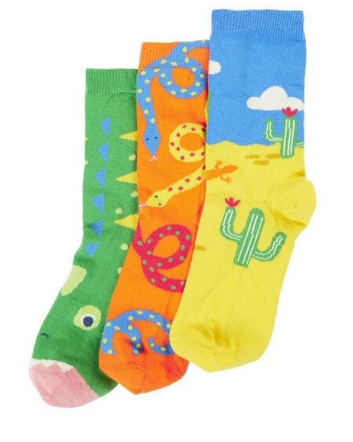Frugi Kindersocken in Dreierpack mit Reptilien