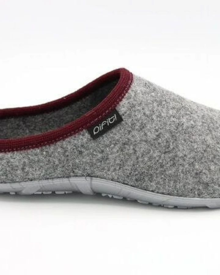 Pantoffel homey mit Barfußgefühl pifit! aus hochwertigem Wollfilz, grau-rot, 32100-5