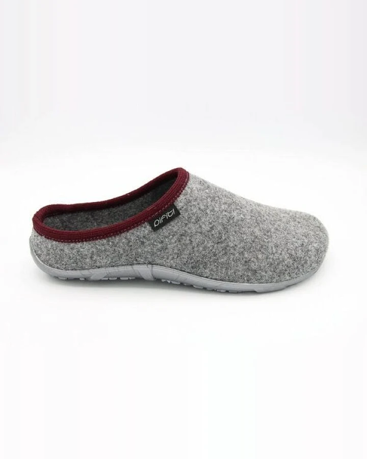 Pantoffel homey mit Barfußgefühl pifit! aus hochwertigem Wollfilz, grau-rot, 32100-5