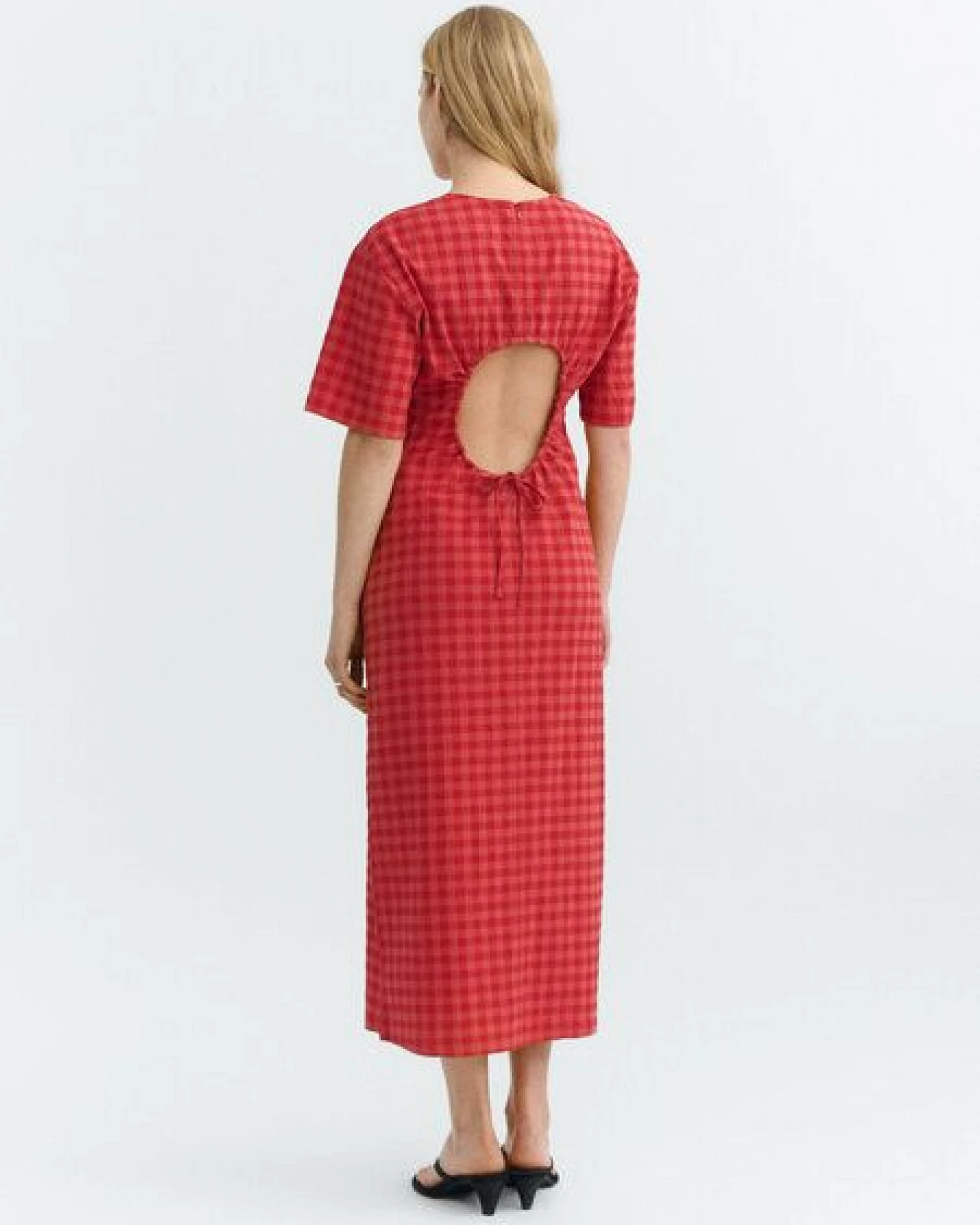 thinking mu RED CHECKS SEERSUCKER KINA DRESS – Ansicht 2