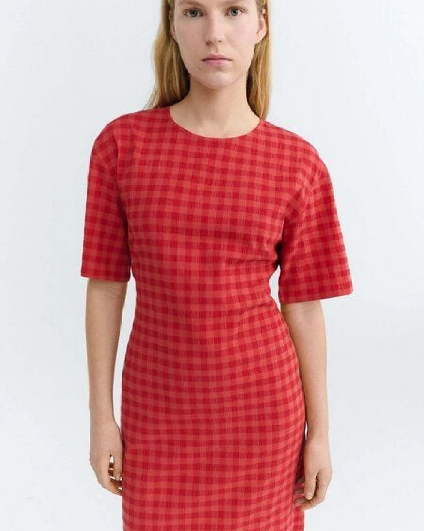 thinking mu RED CHECKS SEERSUCKER KINA DRESS – Ansicht 3