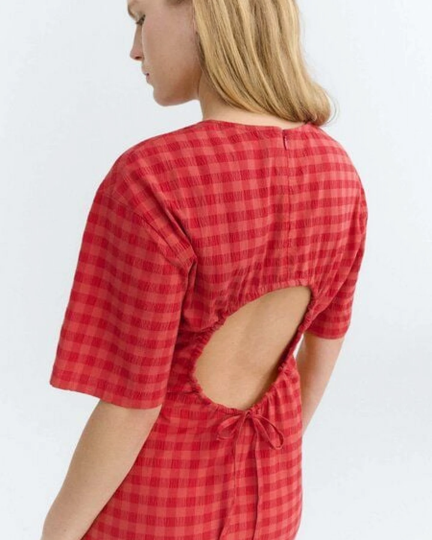 thinking mu RED CHECKS SEERSUCKER KINA DRESS – Ansicht 4