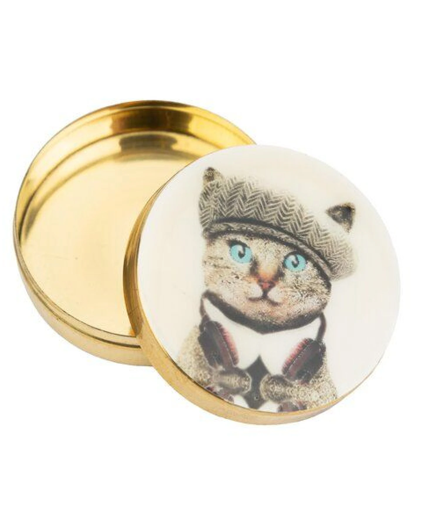 El Puente Dose aus Messing in Creme mit Katzen-Motiv – Ansicht 2