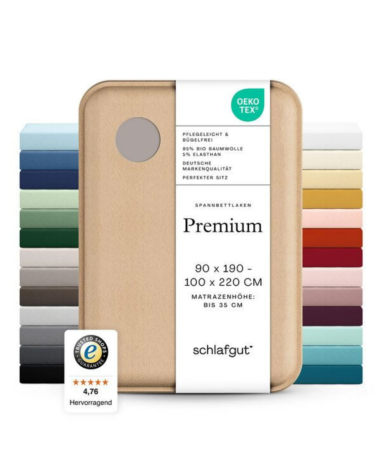 Schlafgut Spannbettlaken Premium - 95% Bio-Makobaumwolle, 5% Elasthan - Matratzenhöhe von 18-35cm – Ansicht 3