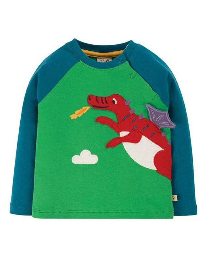 Frugi Langarm-Shirt Drachen in petrol-grün