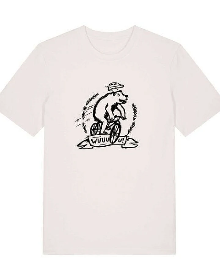 päfjes Wuuuu der Bär fährt Rad / Fahrrad - Fair Wear Männer Unisex Bio T-Shirt Siebdruck