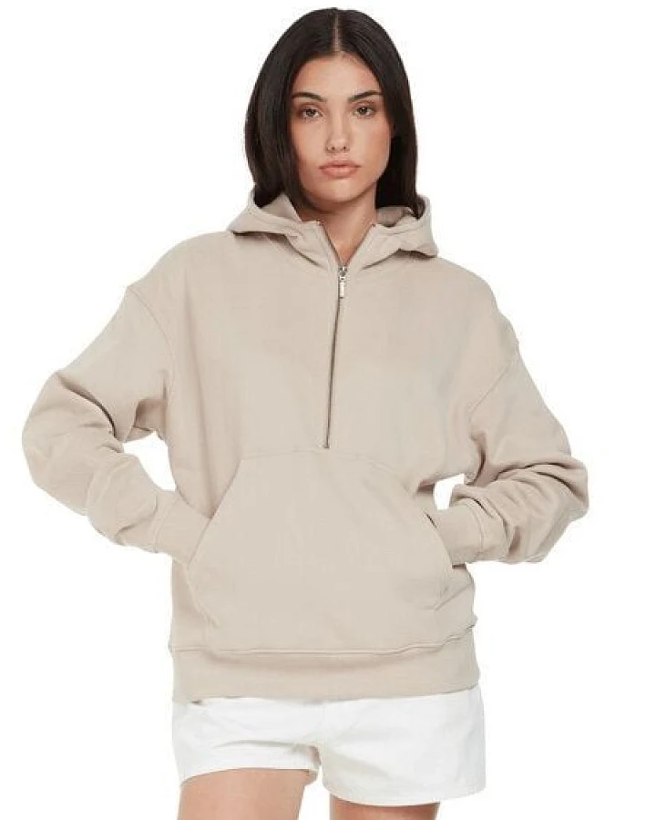 EarthPositive Damen Hoodie - Half Zip Suede - aus Bio-Baumwolle