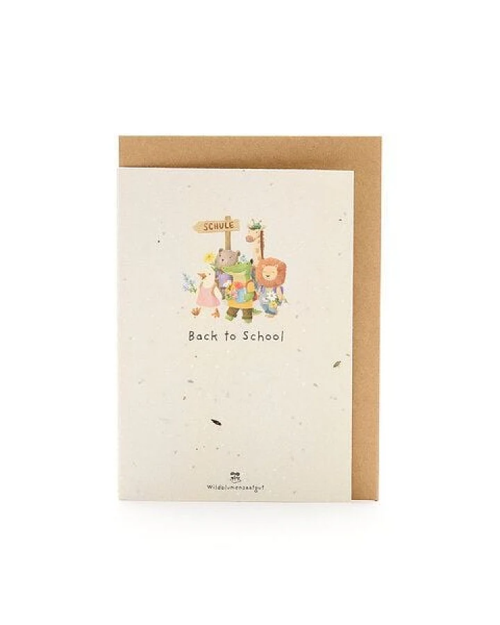 Die Stadtgärtner Wachsende Grußkarte zum Schulanfang I Back to School Karte mit Saatpapier I Mit Wildblumen-Samen zum Einpflanzen I Grußkarte mit Umschlag I 10,5 x 14,8 cm (DIN A6) I Kreative Geschenkidee für Kinder, Schule & Schulalltag