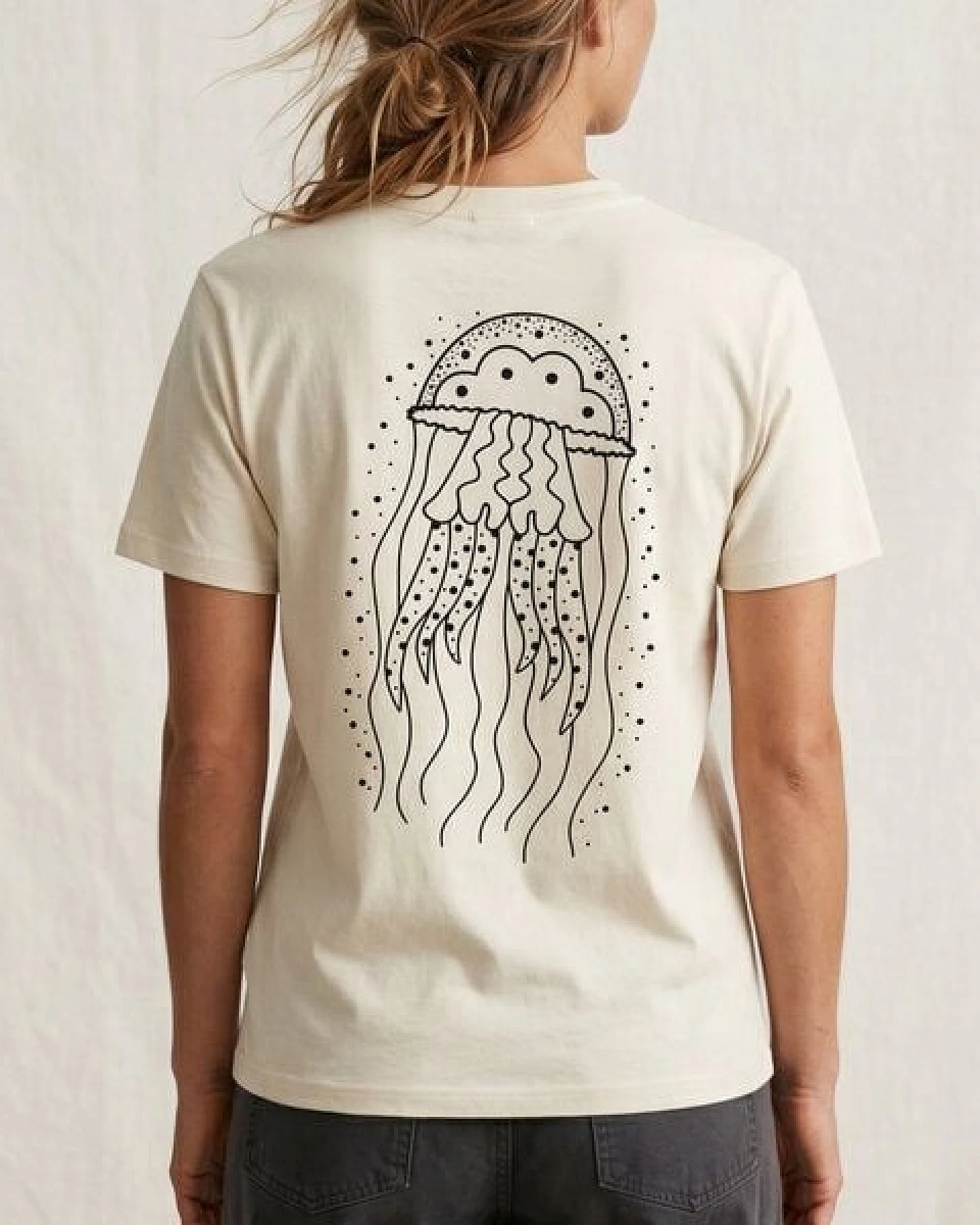 vis wear Qualle - Göttin im Ozean - Pure Natural Bio Baumwolle Shirt - Back Print – Ansicht 2