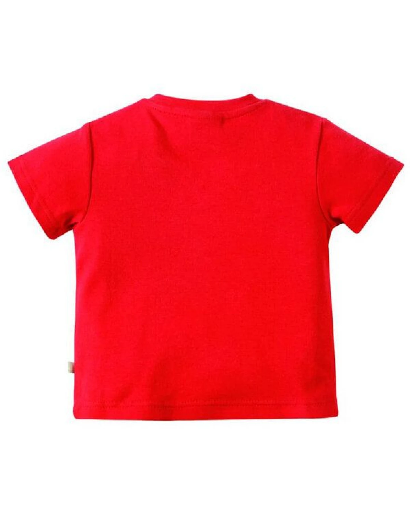 Frugi T-Shirt mit Gorilla und Tigerbaby-Applikation in Tomaten Rot – Ansicht 3