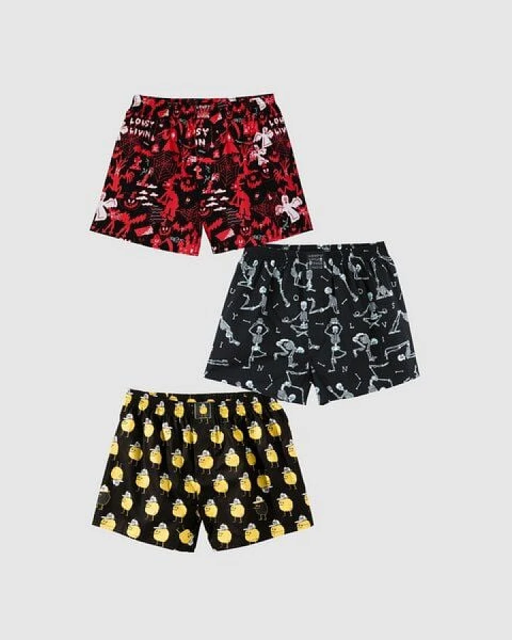 Lousy Livin Weite Boxershorts 3er Pack NIGHT FALL aus 100% Bio-Baumwolle