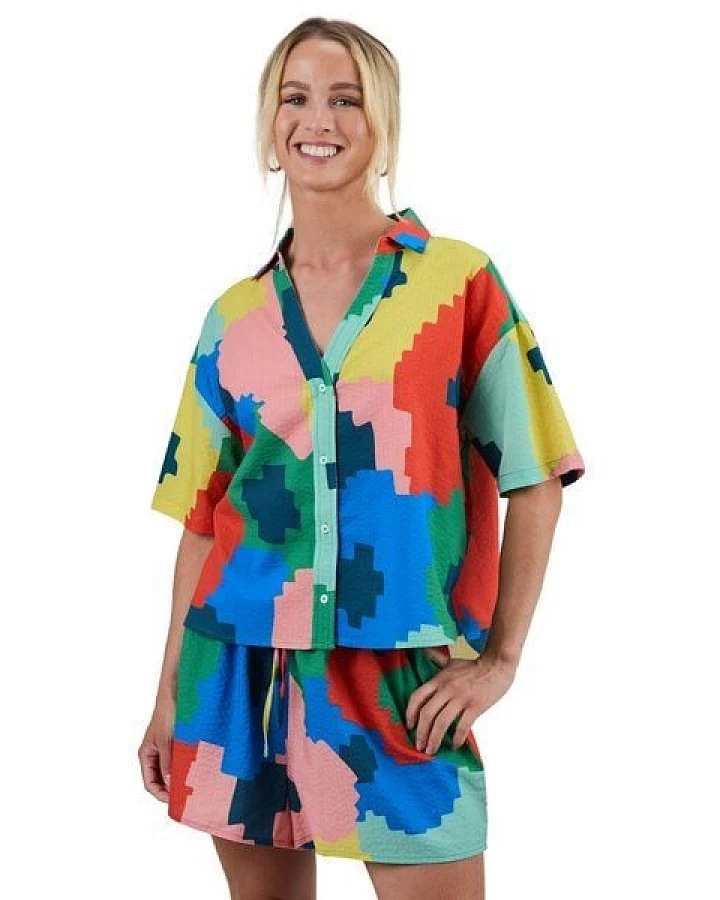 Brava Fabrics Kurzarm-Bluse Oversize Maxi