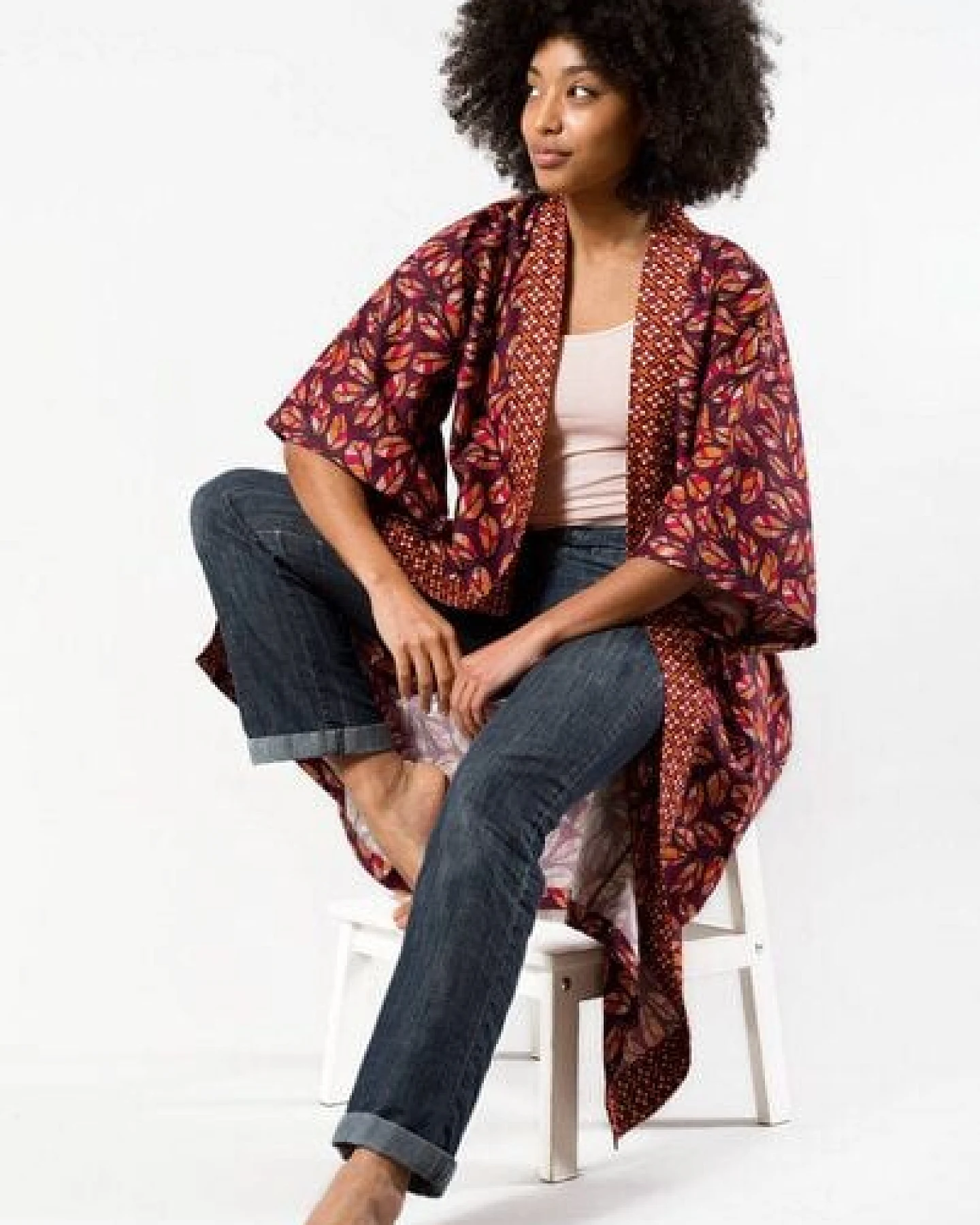 Nevice Maroon Kimono aus Bio-Baumwolle – Ansicht 3
