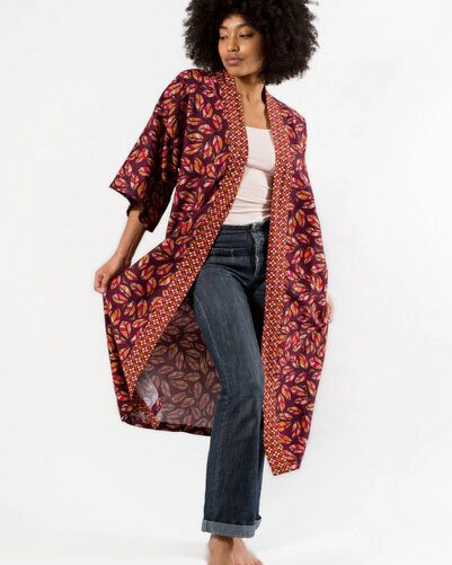 Nevice Maroon Kimono aus Bio-Baumwolle – Ansicht 2