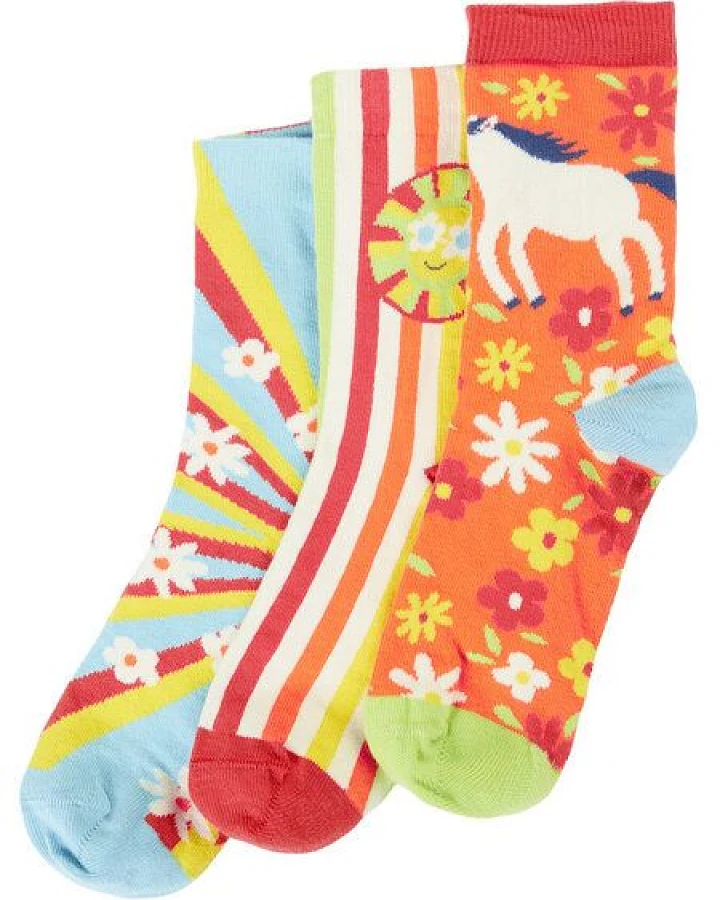 Frugi Kindersocken in Dreierpack mit Pferde