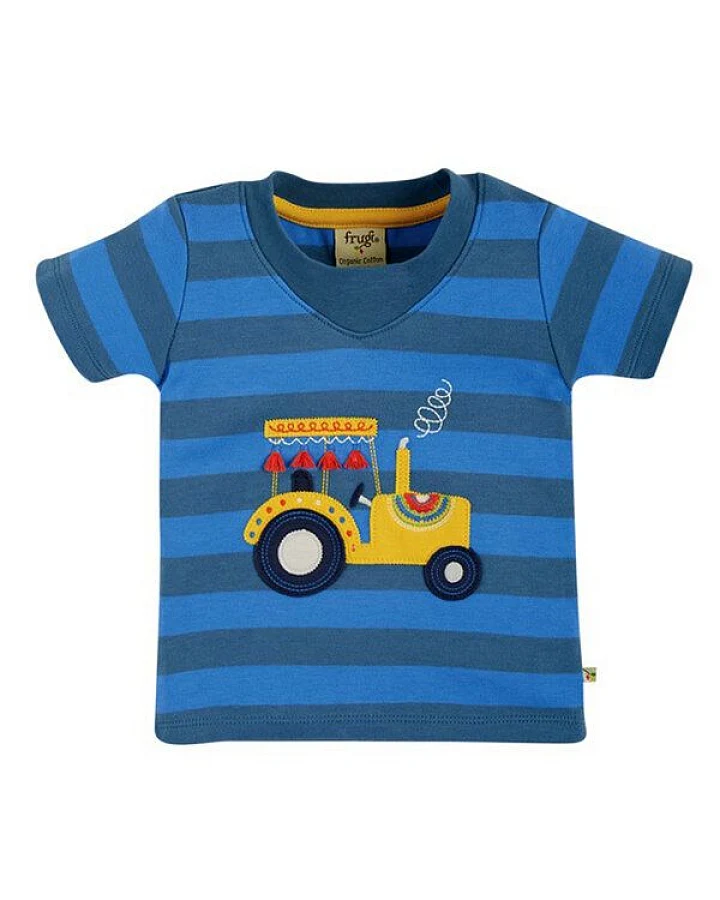 Frugi T-Shirt Traktor blau gestreift