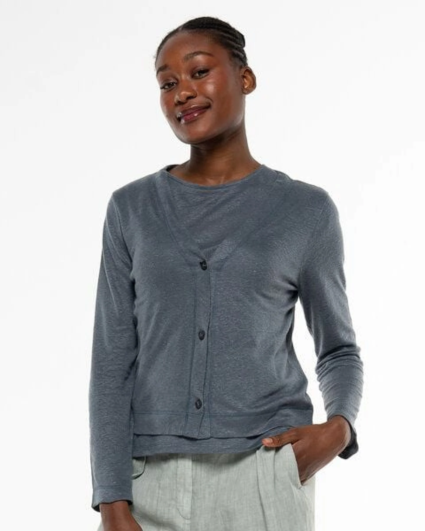 Alma & Lovis Eleganter Cardigan aus 100% Leinen-Jersey – Ansicht 2