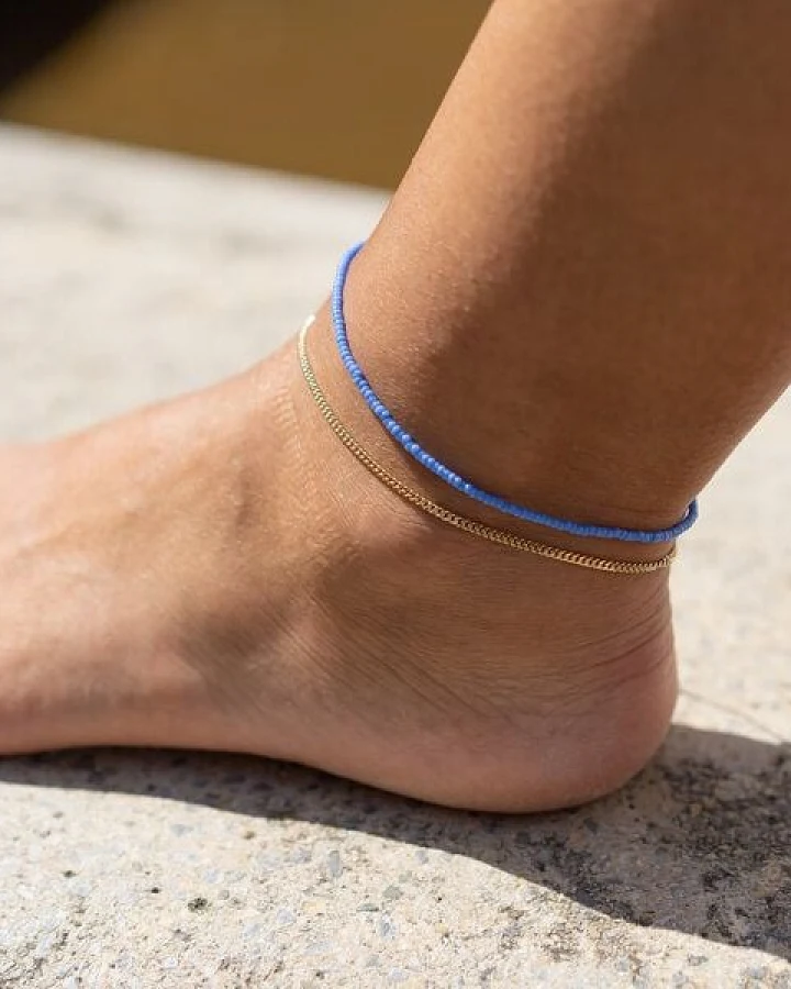 juni Fußkettchen Set "Provence" - goldene Fußkette mit Perlen Fußkettchen in blau