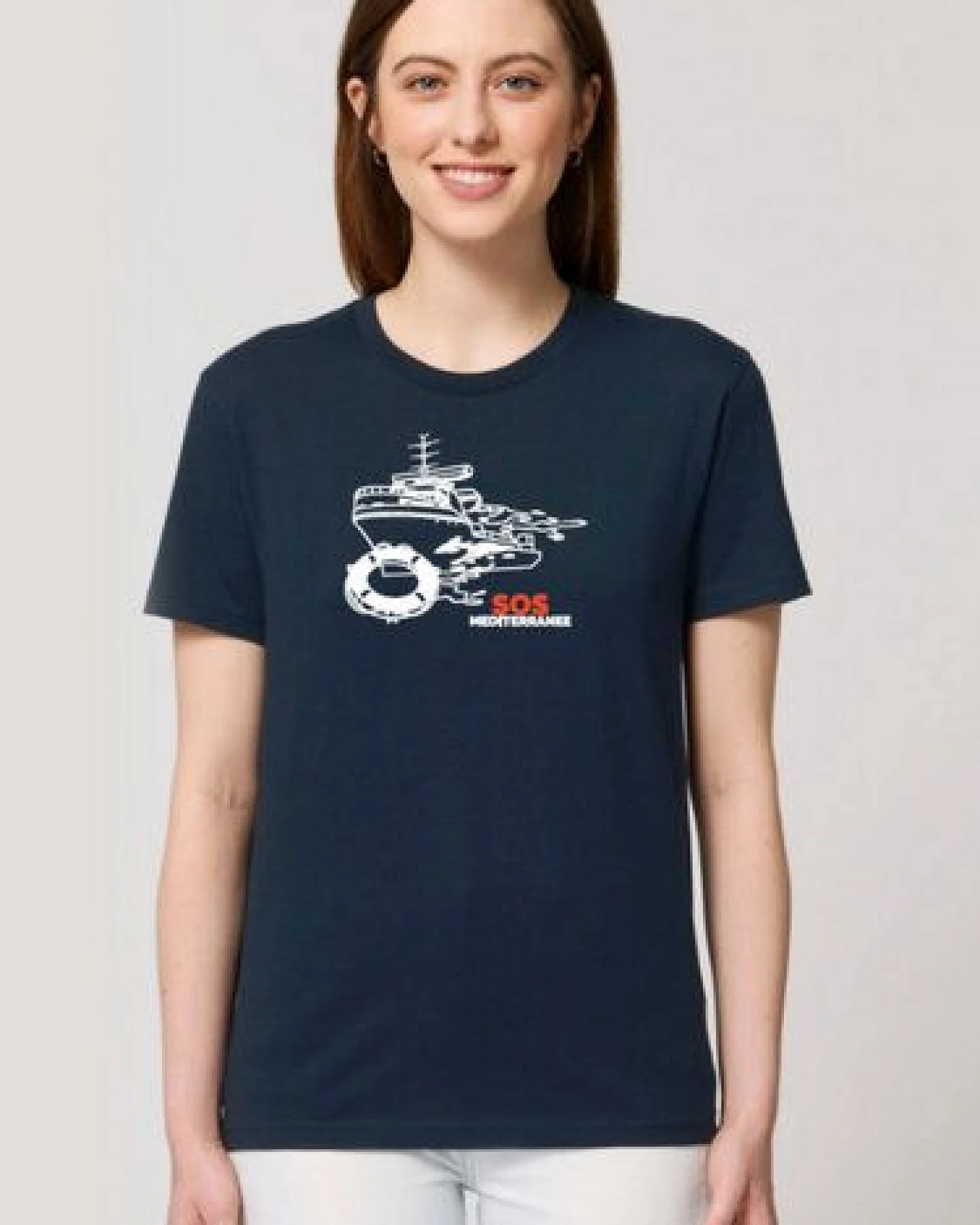 SOS MEDITERRANEE Unisex T-Shirt OCEAN VIKING dunkelblau – Ansicht 2