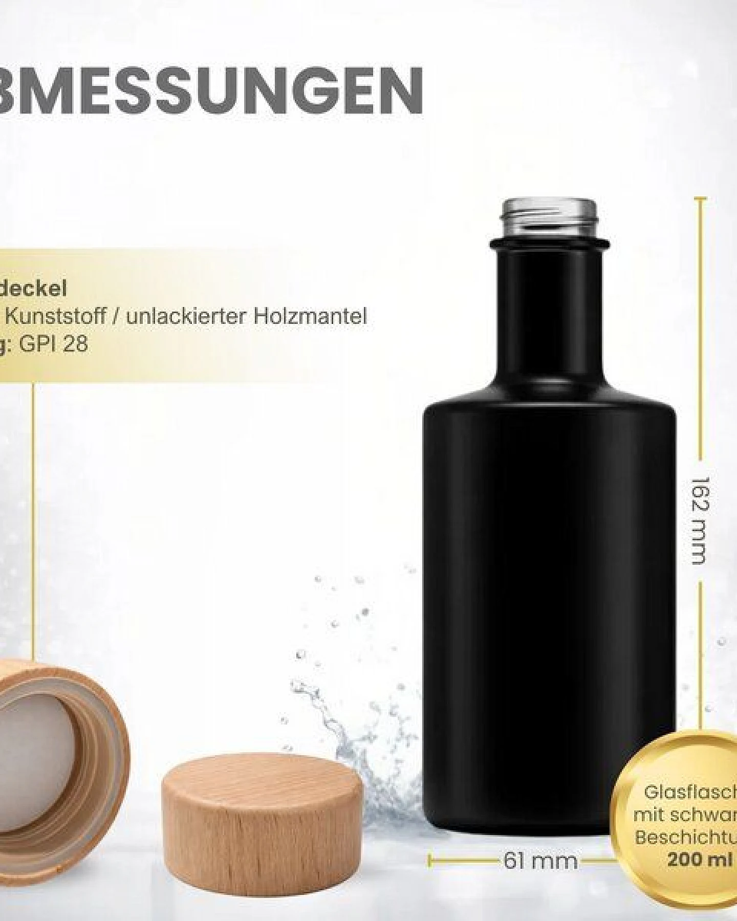 mikken Schwarze Glasflasche 200 – Ansicht 3