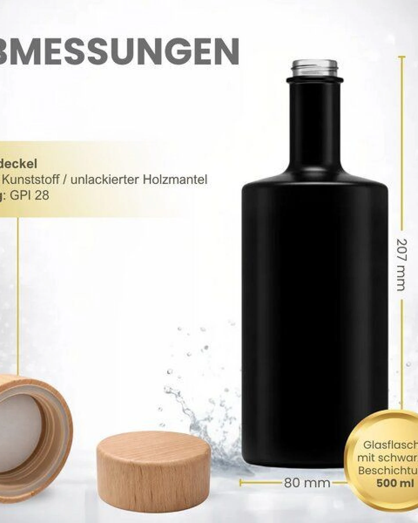 mikken Schwarze Glasflasche 200 – Ansicht 3