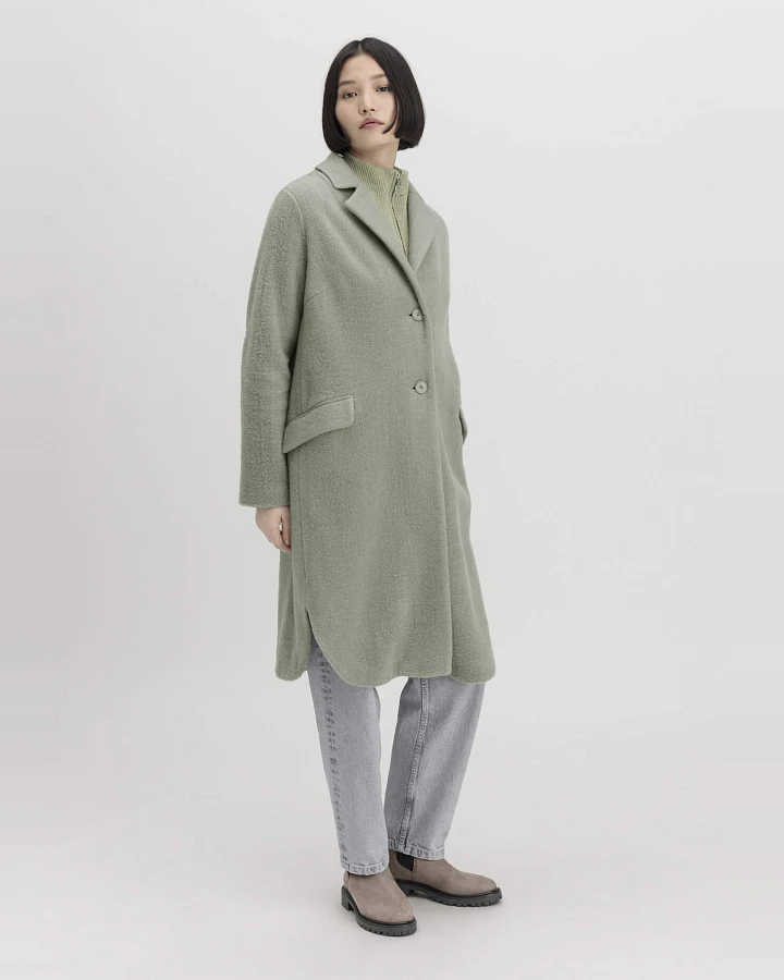 hessnatur Damen Wollfleece Mantel Regular aus Bio-Merinowolle mit Bio-Baumwolle - grün - Größe 34