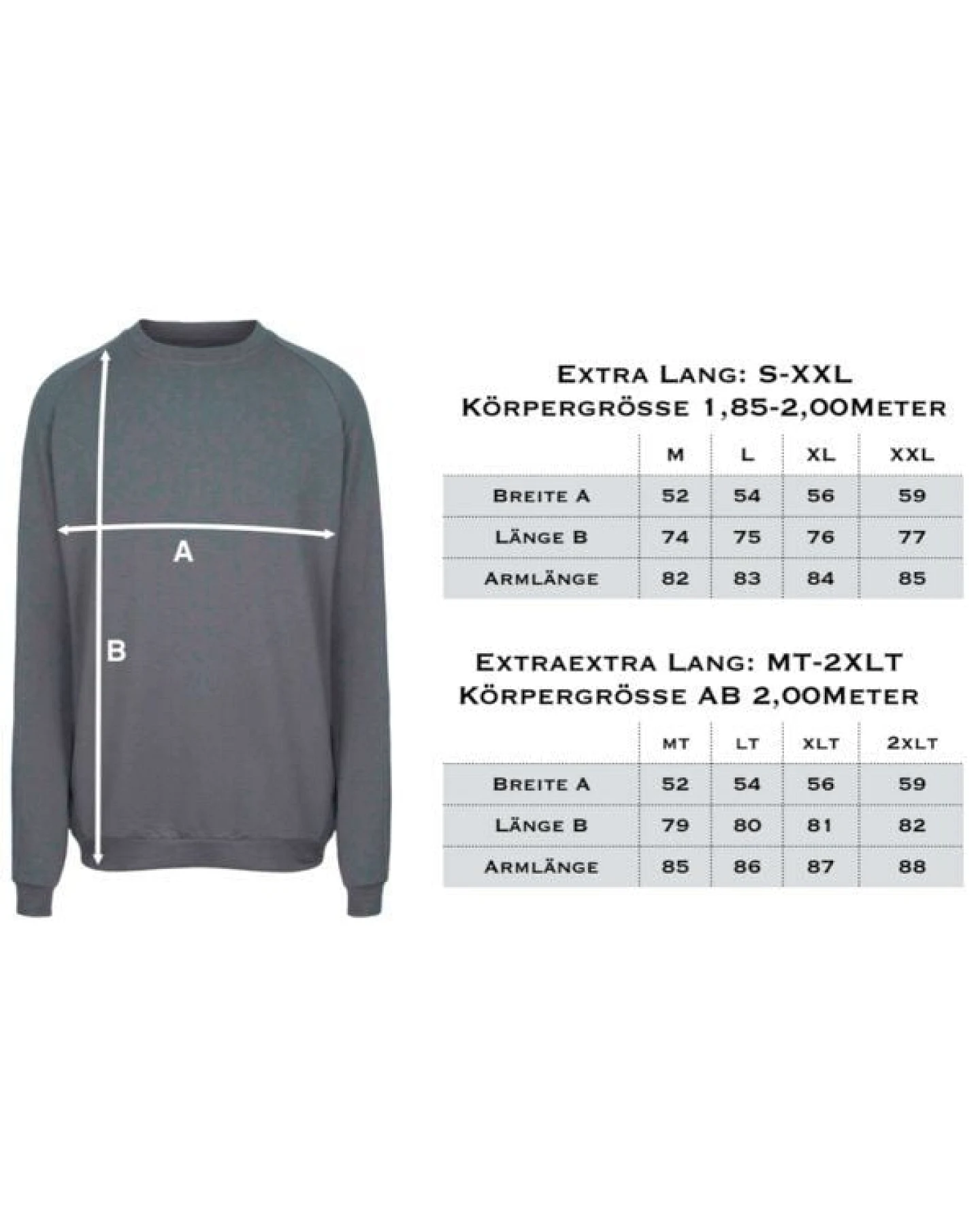 LANGER JUNG Sweatshirt - extra lange Ärmel und extra langer Rumpf für schlanke Männer ab 1,90m – Ansicht 4