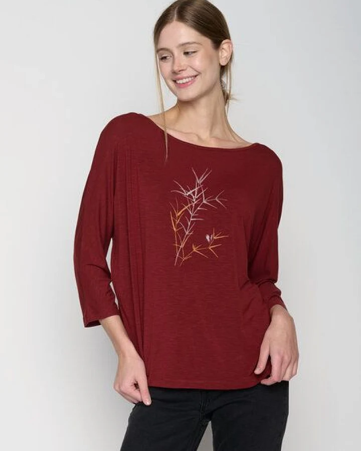 GREENBOMB Nature Bird Reed Simper - Gemütliches Longsleeve aus Viskose (LENZING ECOVERO) Mix / hochwertiger Print / Fair & Vegan