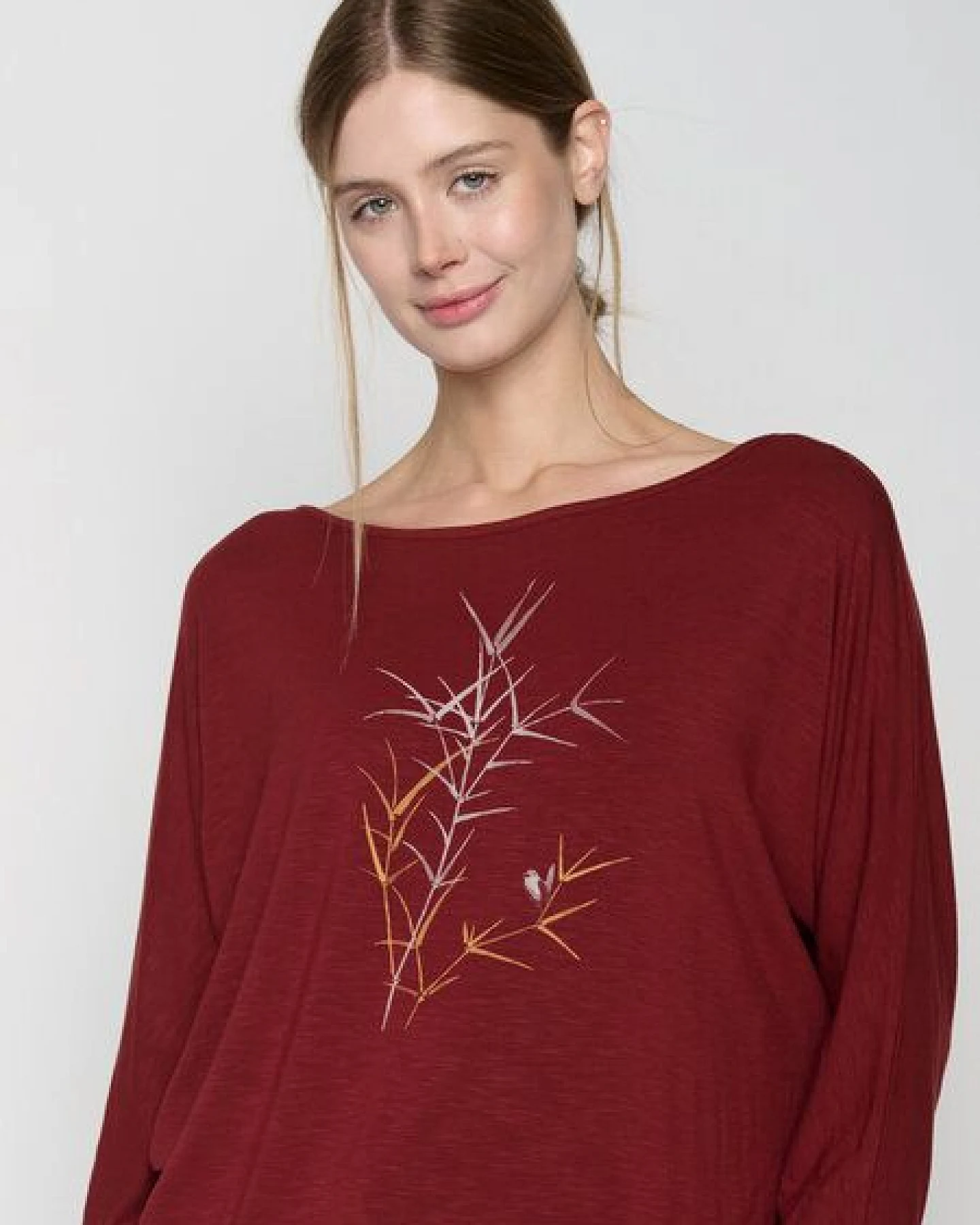 GREENBOMB Nature Bird Reed Simper - Gemütliches Longsleeve aus Viskose (LENZING ECOVERO) Mix / hochwertiger Print / Fair & Vegan – Ansicht 3
