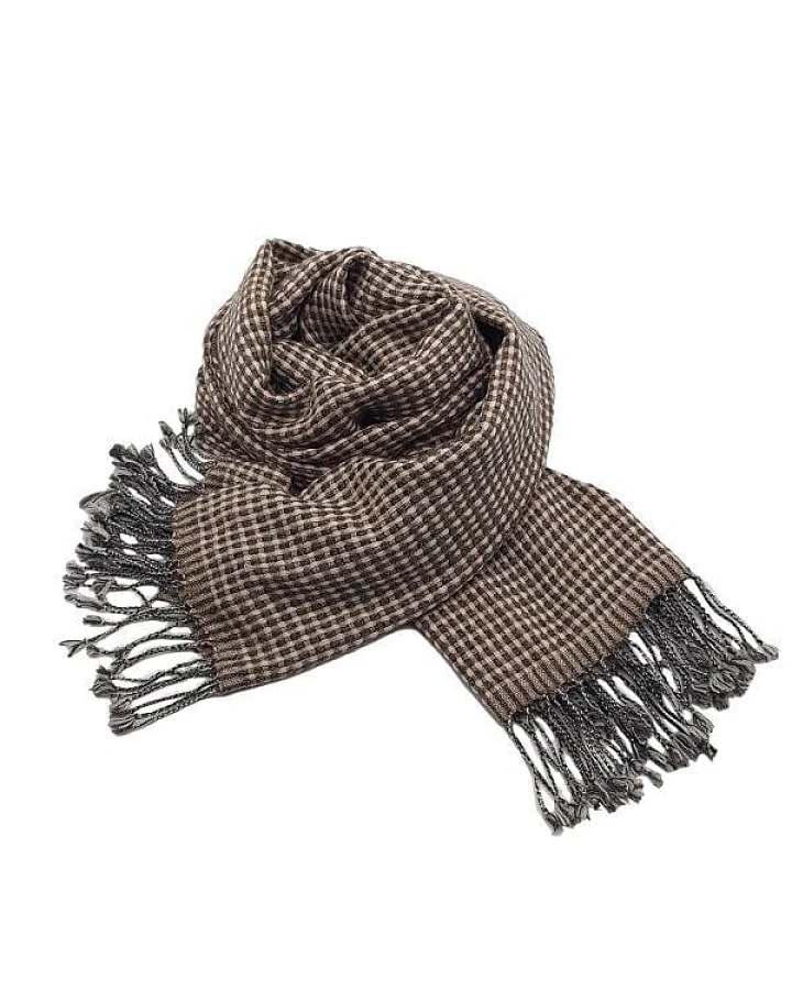 Frida Feeling Wollschal ungefärbt in Beige mit kleinen Quadraten