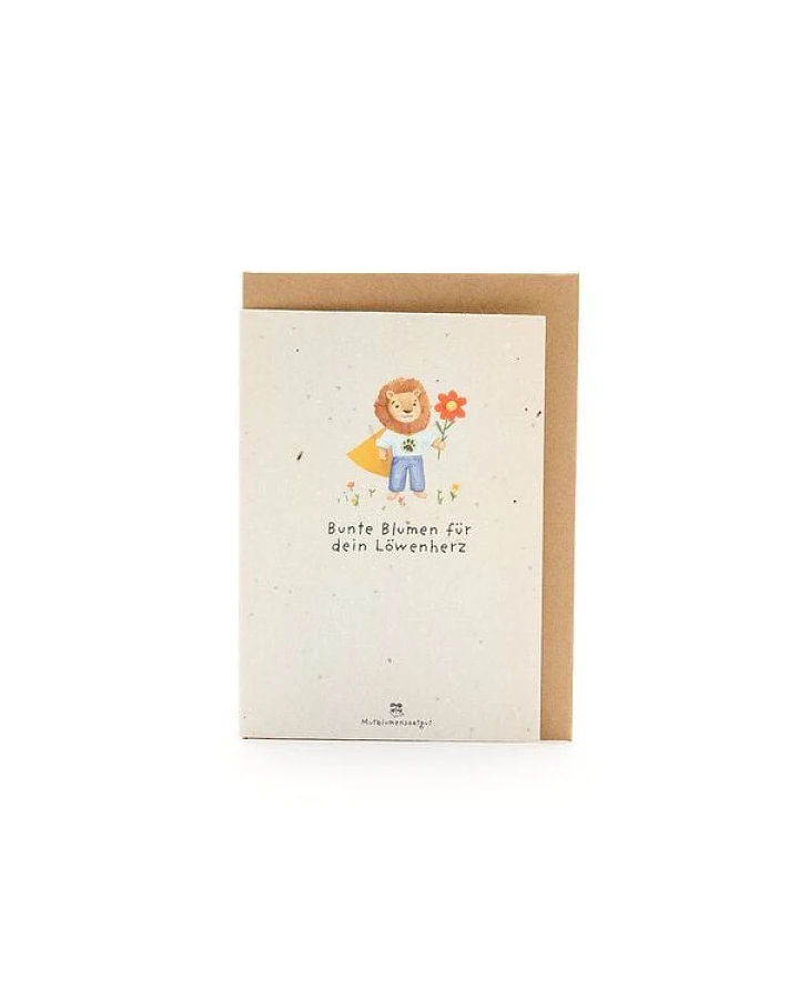 Die Stadtgärtner Wachsende Grußkarte zum Schulanfang I Back to School Karte „Löwenherz“ mit Saatpapier I Mit Wildblumen-Samen zum Einpflanzen I Grußkarte mit Umschlag I 10,5 x 14,8 cm (DIN A6) I Kreative Geschenkidee für Kinder, Schule & Schulalltag
