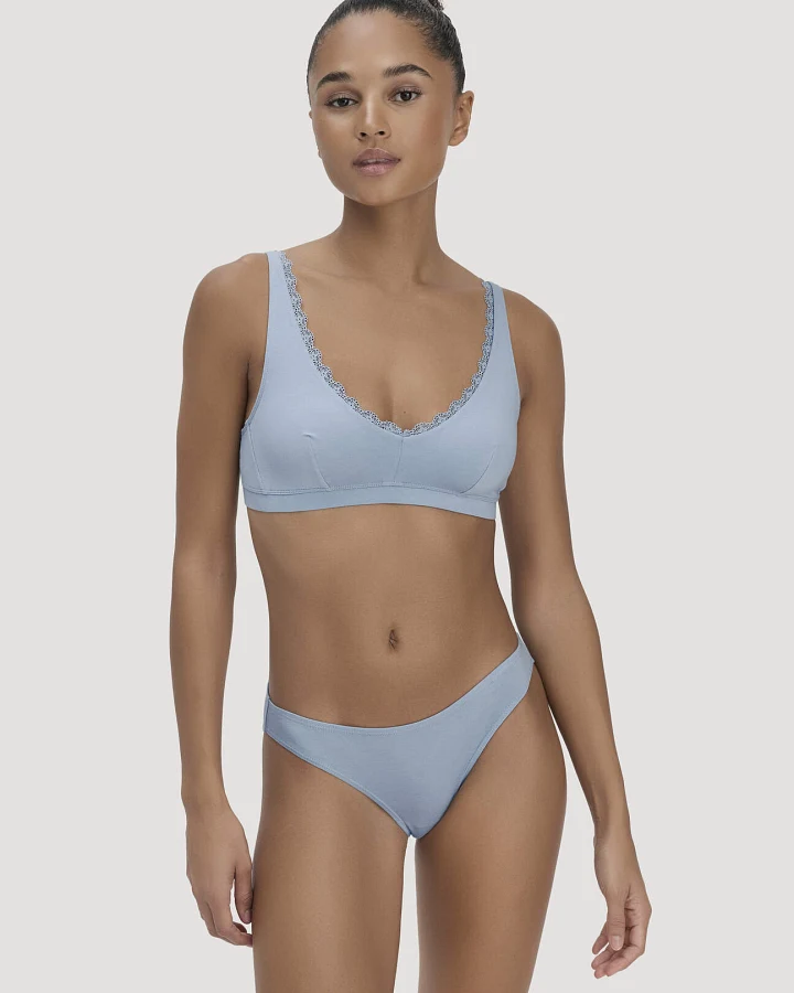 hessnatur Damen Bustier COTTON FEEL LACE aus Bio-Baumwolle - blau - Größe 34
