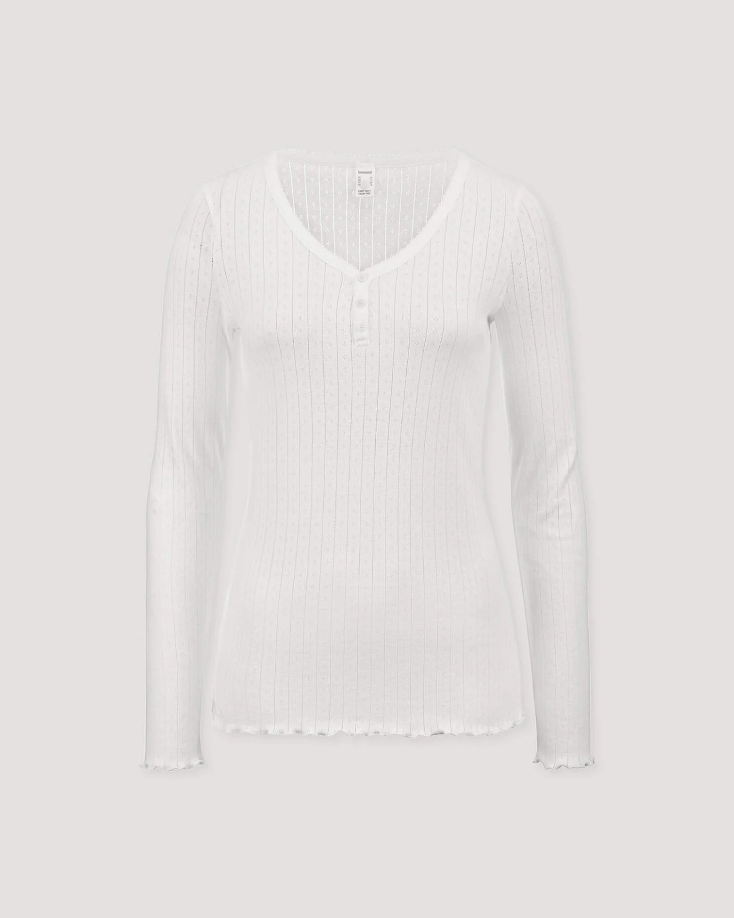 hessnatur Damen Pointelle Henley Schlafshirt PURE COTTON aus Bio-Baumwolle - weiß - Größe 42 – Ansicht 4