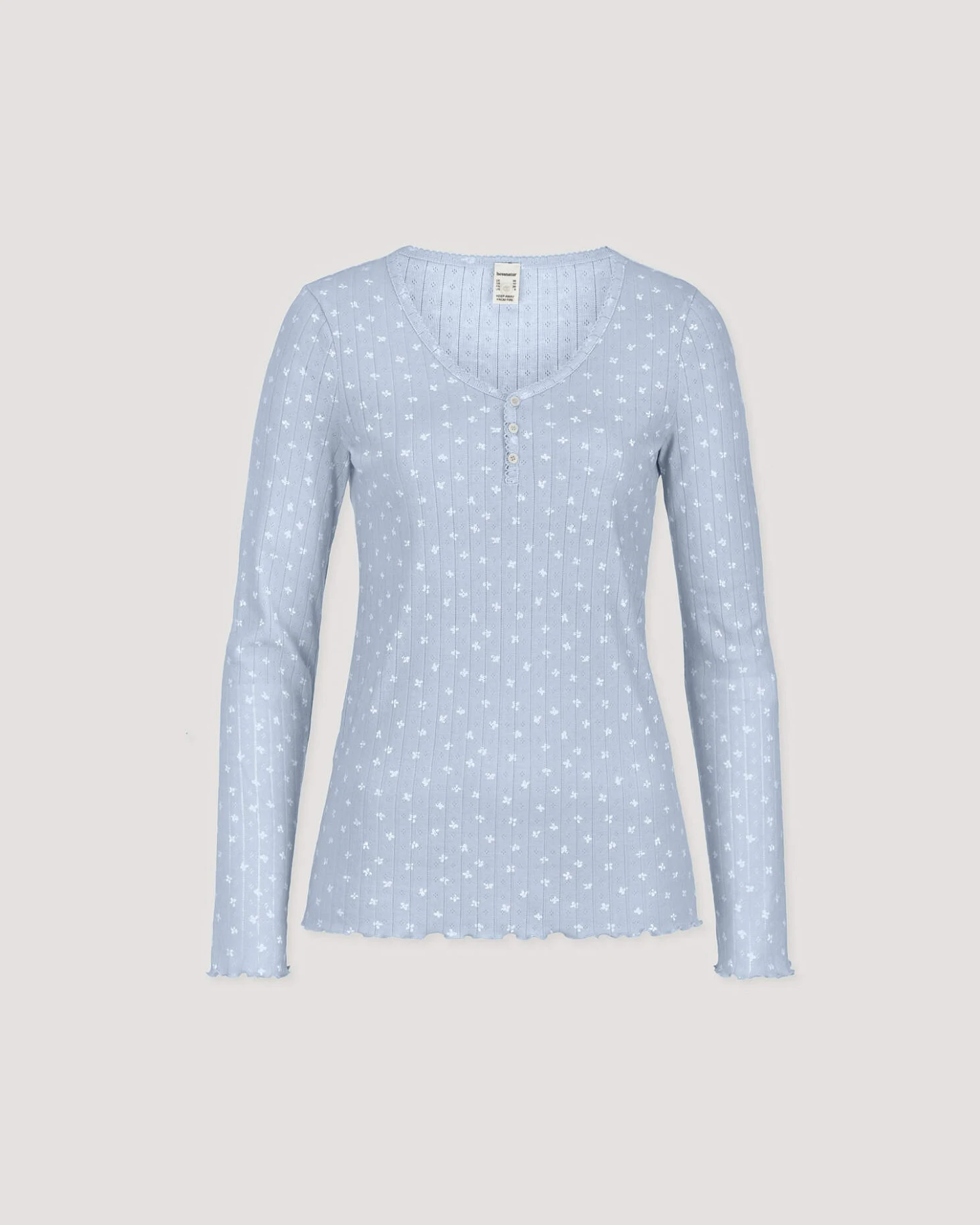 hessnatur Damen Pointelle Henley Schlafshirt PURE COTTON aus Bio-Baumwolle - blau - Größe 40 – Ansicht 4